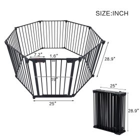 200" Adjustable Safety Gate 8 Panels Play Yard Metal Doorways Fireplace Fence Christmas Tree Fence Gate for House Stairs Gate prohibited area fen