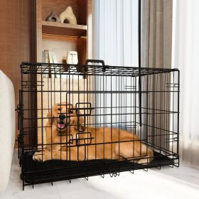 48 Inch Large Folding Dog Crate with Double Door, Divider and Plastic Leak-Proof Tray