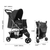 Pet Stroller, 35 lbs Weight Capacity, Foldable Dog Stroller Cart, 3 Wheel Stroller with Mesh Windows and Cup Holders