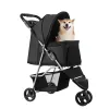 Pet Stroller, 35 lbs Weight Capacity, Foldable Dog Stroller Cart, 3 Wheel Stroller with Mesh Windows and Cup Holders